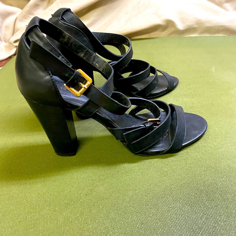 Nine West Leather 4” heel sandals. Strappy, black lthr. Size 7.5 M. Worn once.